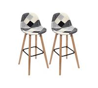 Toilinux - Lot de 2 Tabourets de bar Patchwork - Noir et Gris Blanc G