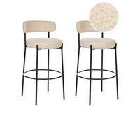 Beliani Lot de 2 Tabourets de Bar Pieds en Acier Dossier sans Accoudoirs en Tissu Bouclé Beige Clair Allison