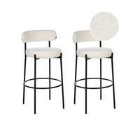 Beliani Lot de 2 Tabourets de Bar Pieds en Acier Dossier sans Accoudoirs en Tissu Bouclé Blanc Allison