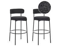 Beliani Lot de 2 Tabourets de Bar Pieds en Acier Dossier sans Accoudoirs en Tissu Bouclé Noir Allison