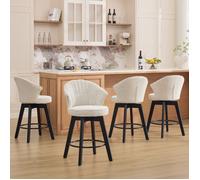 Lot de 2 Tabourets de Bar Pivotant en Chenille Beige et Pieds Métal - Chaise Loisir Design avec Dossier rayé - Pour Studio et Maison