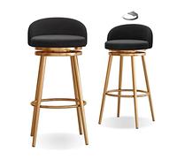 Lot de 2 tabourets de bar pivotants à 360° avec dossier et repose-pieds de 65 cm de hauteur - Noir et doré - Meubles de cuisine modernes pour salle à manger