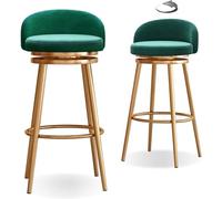 Lot de 2 tabourets de bar pivotants à 360° avec structure en métal et structure en métal - Hauteur : 65 cm - Design élégant vert et doré