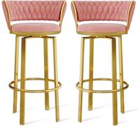 Lot de 2 tabourets de bar pivotants à 360° en velours avec dossier haut et repose-pieds noir pour cuisine et pub, hauteur réglable de 1/2/3/4 pieds en D blancs