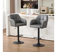 Lot de 2 Tabourets de Bar Pivotants à 360°, Tabourets de Comptoir avec Accoudoirs, Hauteur Réglable, Chaise Haute Moderne et Confortable pour Cuisine, Îlot Central et Salle à Manger, Gris Clair