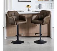 Lot de 2 Tabourets de Bar Pivotants à 360°, Tabourets de Comptoir avec Accoudoirs, Hauteur Réglable, Chaise Haute Moderne et Confortable pour Cuisine, Îlot Central et Salle à Manger, Marron