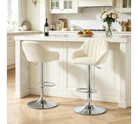 Lot de 2 Tabourets de Bar Pivotants à 360°, Tabourets de Comptoir en Velours avec Accoudoirs, Hauteur Réglable, Chaise Haute Moderne pour Cuisine, Îlot Central et Salle à Manger, Crème