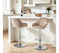 Lot de 2 Tabourets de Bar Pivotants à 360°, Tabourets de Comptoir en Velours avec Accoudoirs, Hauteur Réglable, Chaise Haute Moderne pour Cuisine, Îlot Central et Salle à Manger, Marron Clair