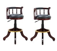 Lot de 2 tabourets de bar pivotants à hauteur réglable en bois massif avec dossier, siège en cuir de vachette, pieds en bois d'hévéa pour salle à manger et cuisine