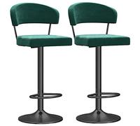 Lot de 2 tabourets de bar pivotants à hauteur réglable en velours pour îlot de cuisine, dossier haut, vert, 60 cm