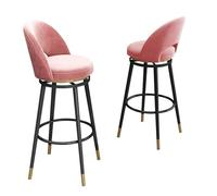 Lot de 2 tabourets de bar pivotants avec dossier bas - Coussin rond en velours, pieds en métal et repose-pieds circulaire, hauteur d'assise 65/75 cm, for îlot de cuisine(Pink-Black Legs,Height 65cm)