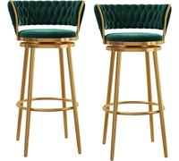 Lot de 2 tabourets de bar pivotants avec dossier tissé incurvé et repose-pieds, velours de luxe pour maison, bar ou îlot de cuisine