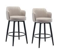 Lot de 2 tabourets de bar pivotants - Chaises de comptoir de cuisine avec accoudoirs à l'arrière, pieds en métal noir pour pub, bar à domicile, salle à manger