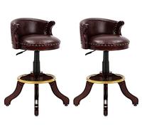 Lot de 2 tabourets de bar pivotants en bois massif avec hauteur réglable, dossier incurvé, assise ronde en cuir de vachette