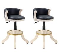 Lot de 2 tabourets de bar pivotants en bois massif avec hauteur réglable, dossier incurvé, assise ronde en cuir de vachette