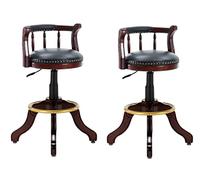 Lot de 2 tabourets de bar pivotants en bois massif, hauteur réglable avec dossier, siège rond en cuir de vachette, pieds en bois d'hévéa pour salle à manger