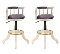 Lot de 2 tabourets de bar pivotants en bois massif, hauteur réglable avec dossier, siège rond en cuir de vachette, pieds en bois d'hévéa pour salle à manger