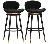 Lot de 2 tabourets de bar pivotants en métal avec dossier papillon - Hauteur : 75 cm - Repose-pieds ronds - Noir - Pour espaces modernes
