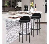 Lot de 2 tabourets de bar pivotants en velours avec pieds en métal et repose-pieds arrière 75 cm de hauteur parfaits pour cuisine, salle à manger et pubs Noir