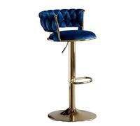 Lot de 2 tabourets de bar pivotants en velours bleu avec pieds dorés, dossier tressé réglable en hauteur, meuble élégant pour cuisine et salle à manger
