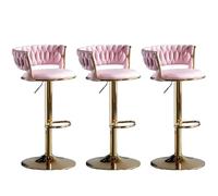 Lot de 2 tabourets de bar pivotants en velours bleu avec pieds dorés, hauteur réglable, dossier tissé et repose-pieds - Parfait pour les îles de cuisine et le comptoir de salle à manger