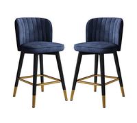 Lot de 2 tabourets de bar pivotants en velours de 65 cm de hauteur pour cuisine, salle à manger et bar à la maison, tabourets élégants avec dossier rembourré bleu pour île du petit-déjeuner