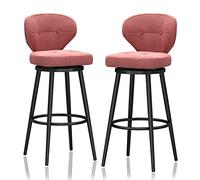 Lot de 2 tabourets de bar pivotants en velours rose avec support dorsal pour îlot de cuisine, chaises de bar avec pieds en métal noir, hauteur d'assise de 65 cm