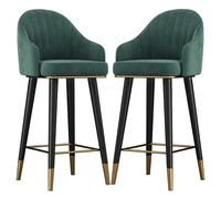 Lot de 2 tabourets de bar pivotants en velours vert avec dossier haut, design incurvé et repose-pieds antidérapant pour cuisine, salle à manger et utilisation domestique (65 cm)
