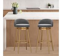Lot de 2 tabourets de bar pivotants, hauteur de comptoir avec cadre en métal, dossier et repose-pieds, idéal pour îles de bar, hauteur d'assise 65/75 cm