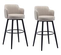Lot de 2 tabourets de bar pivotants modernes avec dossier, accoudoirs et repose-pieds, chaises îlot de cuisine en cuir nappa kaki et pieds en métal noir, sièges élégants pour pub, maison, bar, salle à