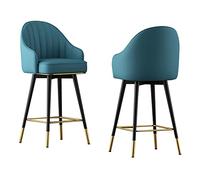 Lot de 2 tabourets de bar pivotants modernes en cuir synthétique avec support dorsal pour pub, bistrot, bleu, hauteur assise 65 cm, meubles élégants et confortables pour la maison ou un usage