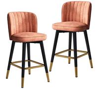 Lot de 2 tabourets de bar pivotants modernes en velours avec pieds noirs et repose-pieds chromés dorés, dossier haut confortable pour la maison ou la réception (taille : 75 cm, couleur : Oran