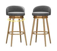 Lot de 2 tabourets de bar pivotants modernes en velours avec pivot à 360°, design sans accoudoirs, base dorée, idéal pour îlot de cuisine et salle à manger, gris