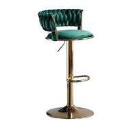 Lot de 2 tabourets de bar pivotants réglables en velours bleu avec pieds dorés et dossier tressé pour îles de cuisine et salle à manger - Meuble de comptoir élégant