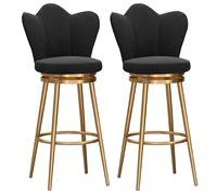 Lot de 2 tabourets de bar pivotants rembourrés avec dossiers, pieds noirs, pour îlot de cuisine et maison, pub, 65 cm