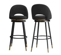 Lot de 2 tabourets de Bar pivotants, tabourets de Bar Modernes à Hauteur de comptoir avec dossiers, chaises Hautes rembourrées pour îlot avec Pieds en métal, Noir, 75 cm, Pieds Noirs