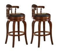 Lot de 2 tabourets de bar pivotants vintage en cuir véritable avec dossier et repose-pieds, tabourets de bar classiques pour cuisine, îlot de salle à manger
