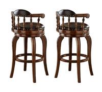 Lot de 2 tabourets de bar pivotants vintage en cuir véritable avec dossier et repose-pieds, tabourets de bar classiques pour cuisine, îlot de salle à manger