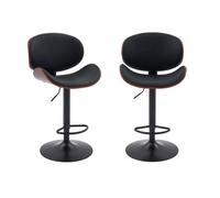 Lot de 2 tabourets de bar réglable décor bois courbé et simili cuir noyer et noir - L 53 P 51 x H 95-116cm - Dwight