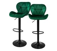 ML-Design Lot de 2 Tabourets de Bar en Velours, Vert, Chaise Rembourrée avec Dossier et Repose-Pieds, Réglable en Hauteur 59-79 cm, Pivotante à 360°, Tabouret de Comptoir, Cuisine, Pub, Bar de Maison