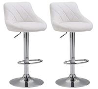 Lot De 2 Tabourets De Bar Réglable en Hauteur Lazio Similicuir I Chaise Haute Confortable Dossier Et Repose-Pied I Piètement en Métal, Couleur:Blanc