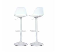 Lot de 2 tabourets de bar réglables 61.5/83.5cm - Noah - simili cuir blanc - hauteur réglable. repose-pieds