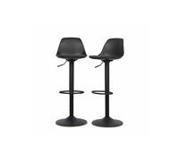 Alice's Home - Lot de 2 tabourets de Bar réglables 61.5/83.5cm - Noah - Simili Cuir Noir - Hauteur réglable. Repose-Pieds