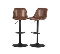 Lot de 2 tabourets de bar réglables - Noah - simili cuir marron - hauteur réglable 60.5/81.5cm. repose-pieds