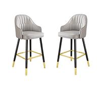 Lot de 2 tabourets de Bar rembourrés en polyuréthane avec Dossier et accoudoirs, Pieds en métal Noir, Chaise de Cuisine, de Petit-déjeuner, de comptoir, Chaise Haute pour pub, Maison, coussi