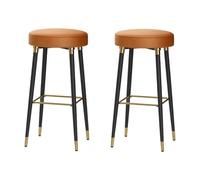 Lot de 2 tabourets de bar ronds en cuir avec repose-pieds carré, design moderne, dos nu, idéal pour la cuisine, la salle à manger ou la maison