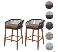 Lot De 2 Tabourets De Bar Rope Hwc-O22, Coussins D'extérieur En Corde Tressée Métal Aspect Bois Anthracite, Coussin Taupe Marron