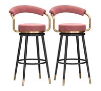 Lot de 2 tabourets de bar rotatifs avec dossier et accoudoirs, tabourets de bar modernes pour salle à manger et cuisine, hauteur de comptoir, siège rembourré en velours et cadre en métal noir, rose