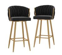 Lot de 2 tabourets de bar rustiques pivotants avec dossier en métal style ferme pour cuisine et salle à manger Hauteur d'assise 75 cm Base en métal doré élégant design tissé