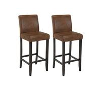 Lot de 2 tabourets de bar SANTOS - Microfibre aspect cuir vieilli - Pieds bois foncé
